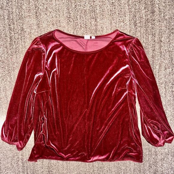 GAP Women's Long Sleeve Pullover Crewneck Red Velour Long Sleeve Blouse XL - Picture 3 of 8
